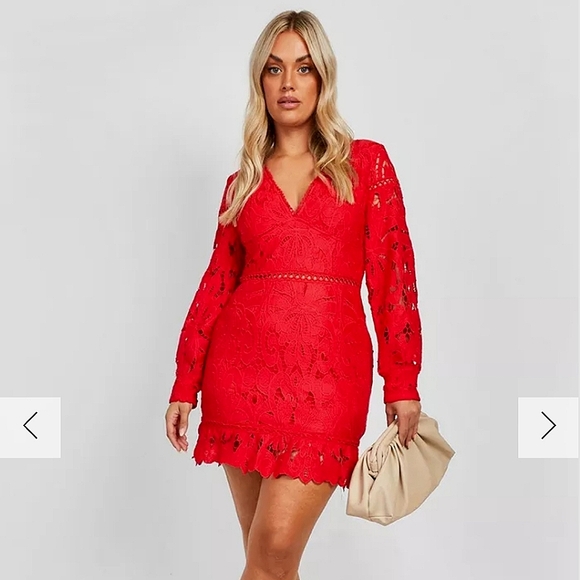 ♥️ BOOHOO Beautiful Crochet Red Lace Dress ♥️ - Picture 1 of 4